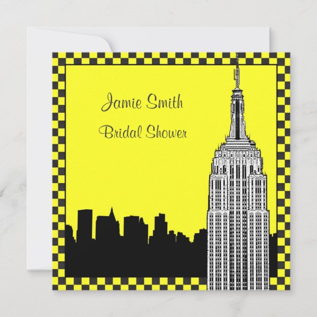 Invitation NYC Skyline2 Gravé ESB Damier Taxi Enterrement de  (Devant)