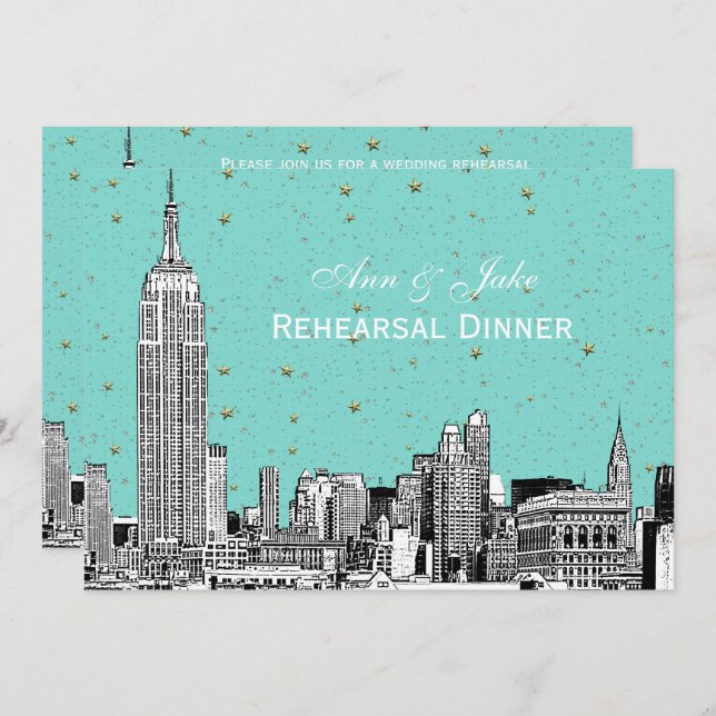 Invitation NYC Skyline 01 Etchd do-it-yourself BG Dîner de ré (Devant / Derrière)