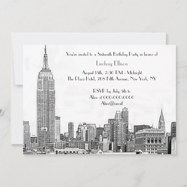 Invitation NYC Skyline 01 Etched Sweet 16 Party (Dos)