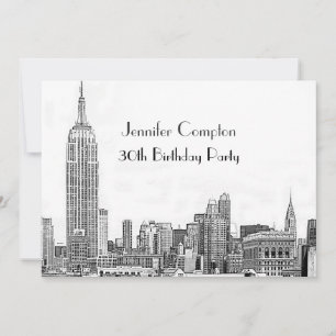 Invitation NYC Skyline 01 Gravé Fête d'anniversaire Wht