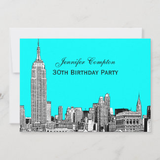 Invitation NYC Skyline 01 Gravé Fond de couleur DIY Fête d'an