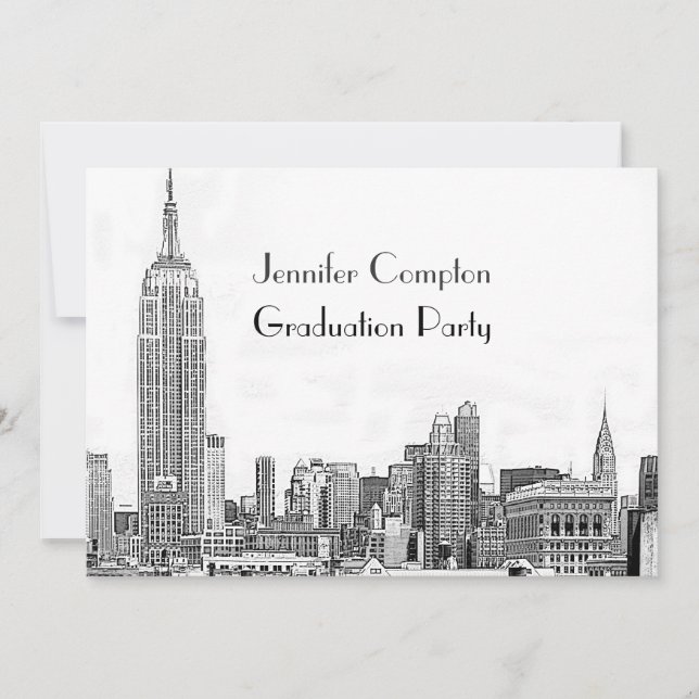 Invitation NYC Skyline 01 Gravé Parti de Remise des Diplômes  (Devant)