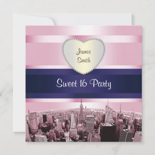 Invitation NYC Skyline 2P Rose Bleu Rbn H Sweet 16 Pty