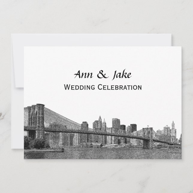 Invitation NYC Skyline Bklyn Bridge Etched #2H Mariage (Devant)