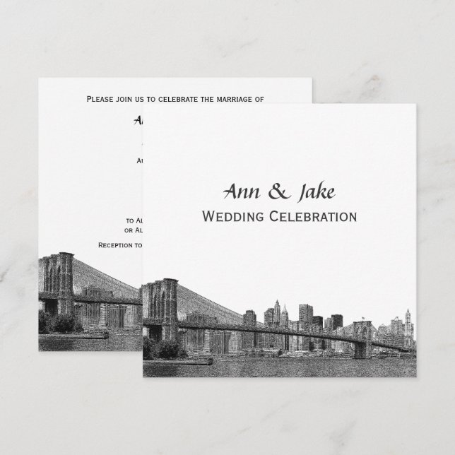 Invitation NYC Skyline Bklyn Bridge Etched #2SQ Mariage (Devant / Derrière)