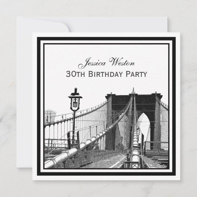 Invitation NYC Skyline Brooklyn Bridge #2 SQ fête d'anniversa (Devant)