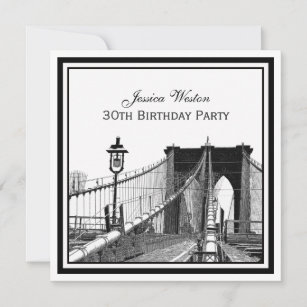 Invitation NYC Skyline Brooklyn Bridge #2 SQ fête d'anniversa