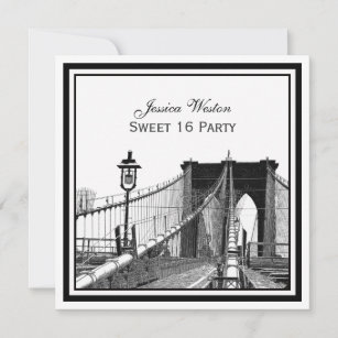 Invitation NYC Skyline Brooklyn Bridge #2 SQ Sweet 16 Party