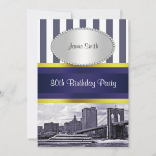 Invitation NYC Skyline Brooklyn Bridge Bateau Blue Wt2 Annive