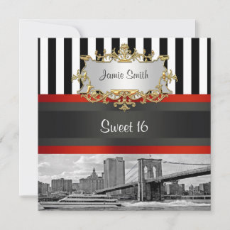 Invitation NYC Skyline Brooklyn Bridge, Boat Sweet 16 Invitat