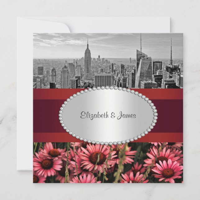 Invitation NYC Skyline BW 1A Fleurs haute ligne 1 Mariage (Devant)
