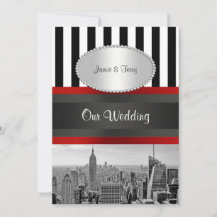 Invitation NYC Skyline BW Black White Stripe 2P Mariage