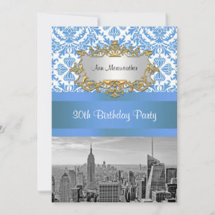 Invitation NYC Skyline BW D4 Damask Joyeux Anniversaire V