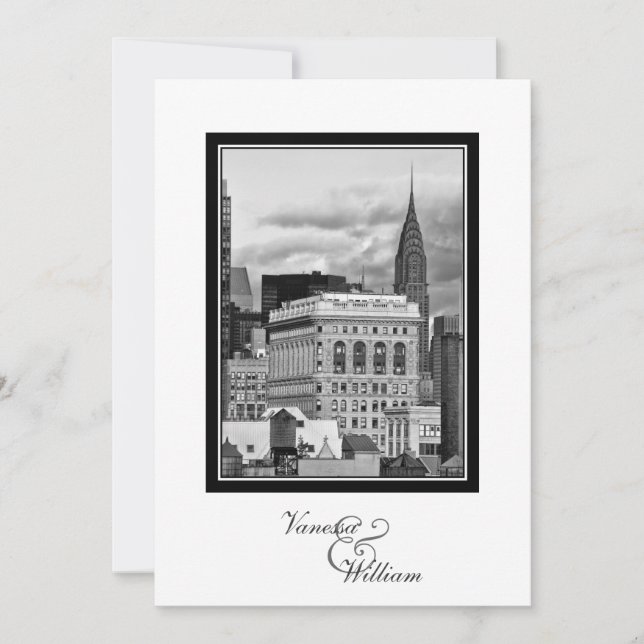 Invitation NYC Skyline Chrysler Flatiron BW Mariage #1 Invita (Devant)