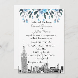 Invitation NYC Skyline ESB Etch Blue Grey FlorMariage