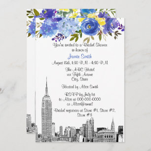 Invitation NYC Skyline ESB Etch Blue Yel Fête des mariées flo
