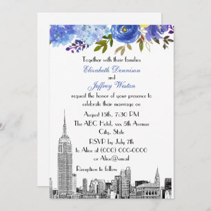 Invitation NYC Skyline ESB Etch Blue Yellow FlorMariage