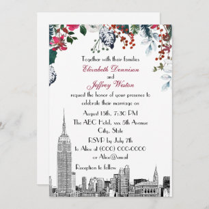 Invitation NYC Skyline ESB Etch Burg Blu Green FlorMariage