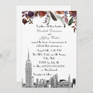 Invitation NYC Skyline ESB Etch Burgundy Plum FlorMariage