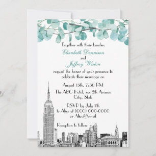 Invitation NYC Skyline ESB Etch Eucalyptus Mariage