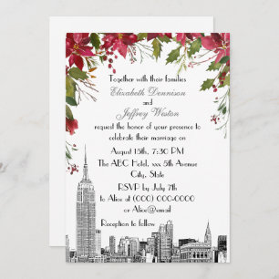 Invitation NYC Skyline ESB Etch Holly Poinsettia Mariage