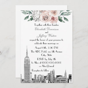 Invitation NYC Skyline ESB Etch Lt Rose Grey FlorMariage