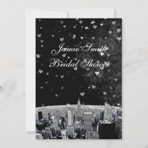 Invitation NYC Skyline Etched #2 Black Wht Hrt Bridal Showr V