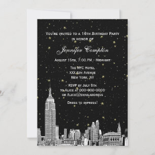 Invitation NYC Skyline Gravé Starry DIY BG Couleur SQ Sweet 1