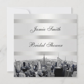 Invitation NYC Skyline Gravée 2, Shower de Mariage Noir Blanc