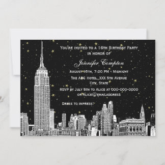 Invitation NYC Skyline Gravure Star DIY Fond de couleur Carré