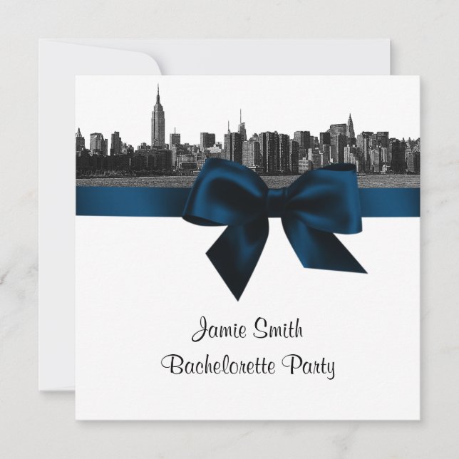 Invitation NYC Skyline large Etchd BW Navy Enterrement de vie (Devant)