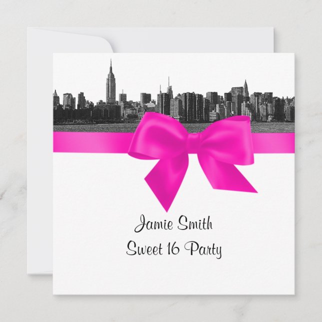 Invitation NYC Skyline large étendue Etch BW rose chaud Sweet (Devant)