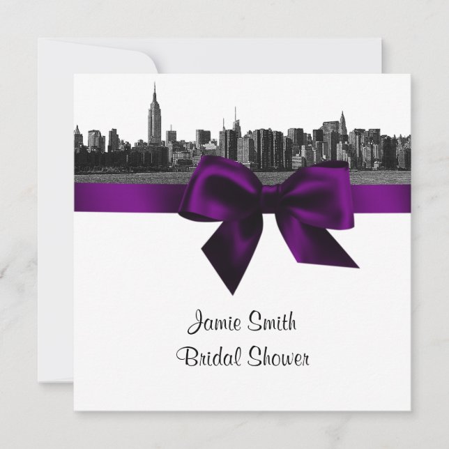 Invitation NYC Skyline large étirée BW Purple Enterrement de  (Devant)
