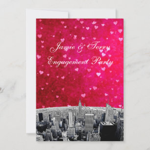 Invitation NYC Skyline no 2 rose Fiançailles de coeur rouge V