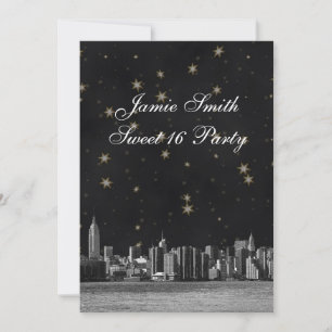 Invitation NYC Skyline no 3 Black Gold Star Sweet 16 V