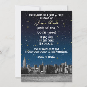Invitation NYC Skyline no 3 Starry Blu Sunset Sweet 16 V