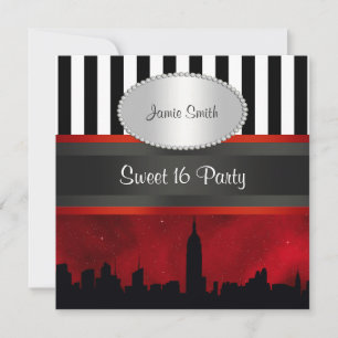 Invitation NYC Skyline Sil Rouge Ciel Blk Wht Stripe P Sweet 