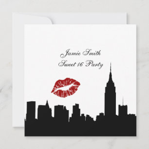 Invitation NYC Skyline Silhouette, Biss ESB #1 BW Sweet 16 SQ