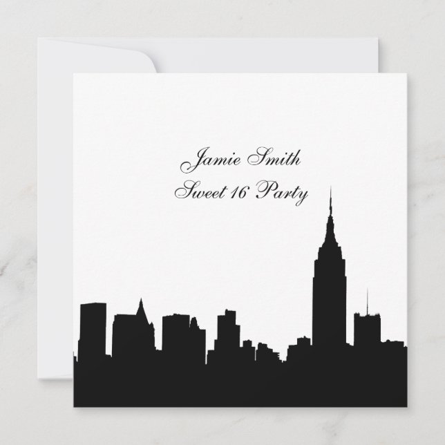 Invitation NYC Skyline Silhouette, ESB #1 BW Sweet 16 SQ (Devant)