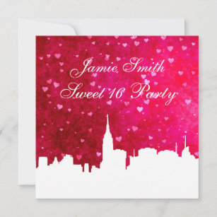 Invitation NYC Skyline Silhouette Ht Rose Rouge Coeur Sweet 1