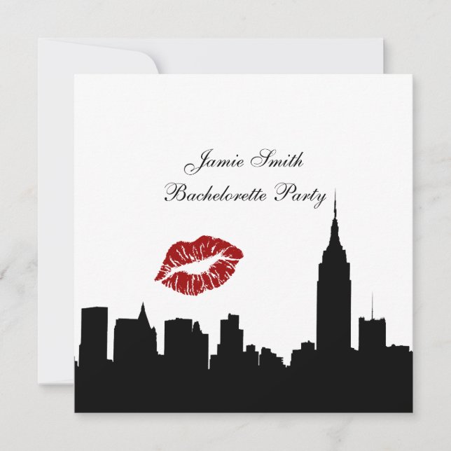 Invitation NYC Skyline Silhouette Kiss ESB #1 Bachelorette SQ (Devant)