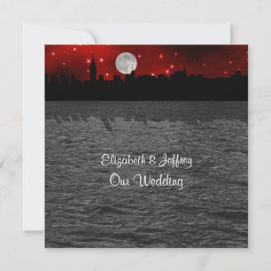 Invitation NYC Skyline Silhouette Lune Rouge Mariage SQ