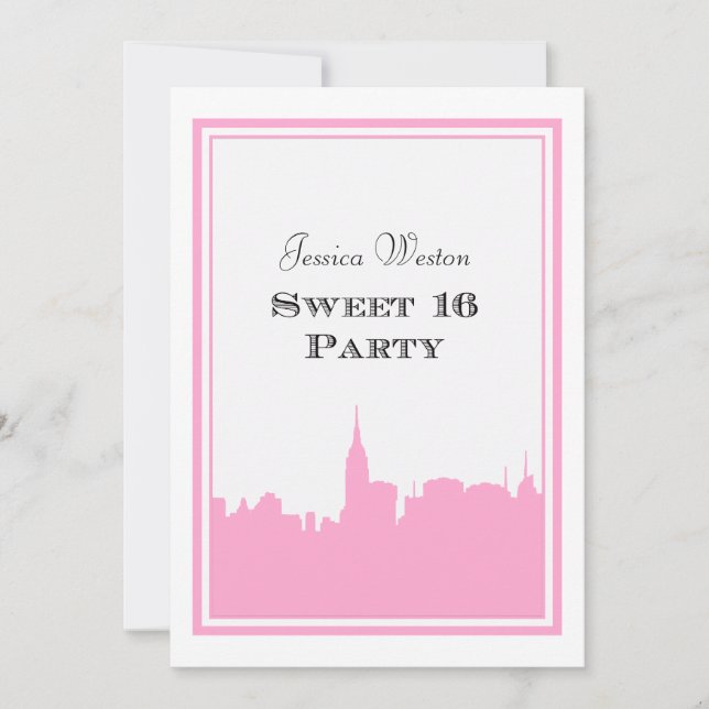 Invitation NYC Skyline Silhouette Rose #2 DIY Sweet 16 (Devant)
