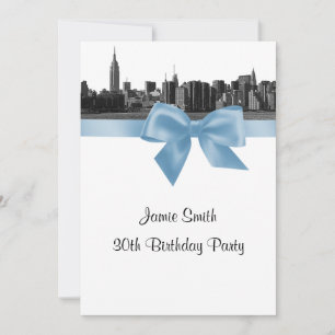 Invitation NYC Wide Skyline Etched BW Lt Blue Anniversaire Pa