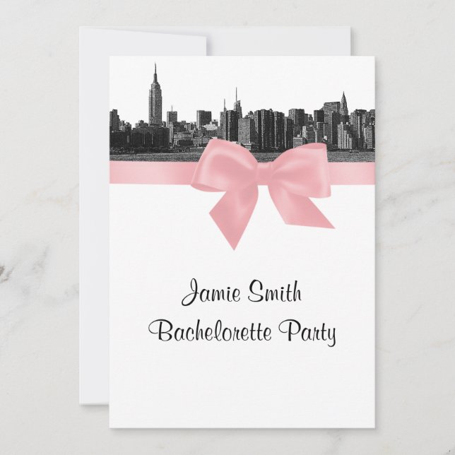 Invitation NYC Wide Skyline Etched BW Pink Bachelorette Party (Devant)