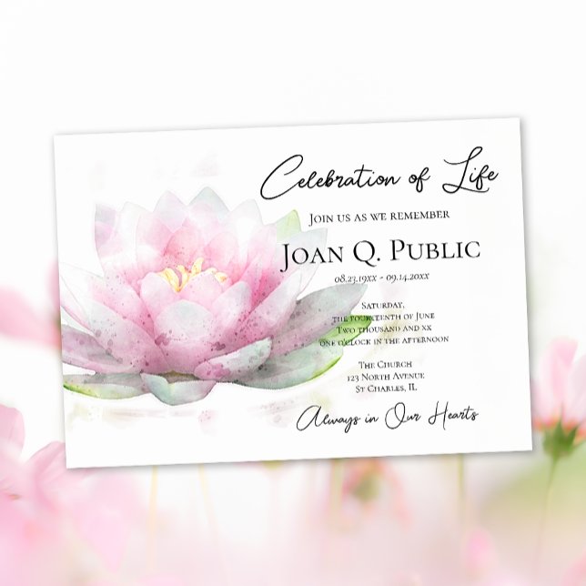 Invitation Nymphéa rose aquarelle célébration de la vie (Créateur téléchargé)