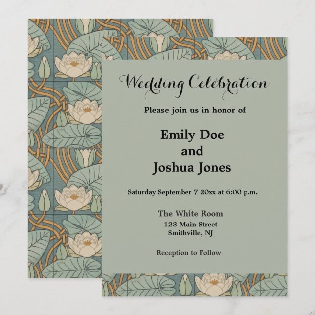 Invitation Nymphéas Art Nouveau Naturel (Devant / Derrière)