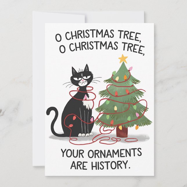 Invitation O Arbre de Noël Vos Ornements Sont Histoire Chat (Devant)