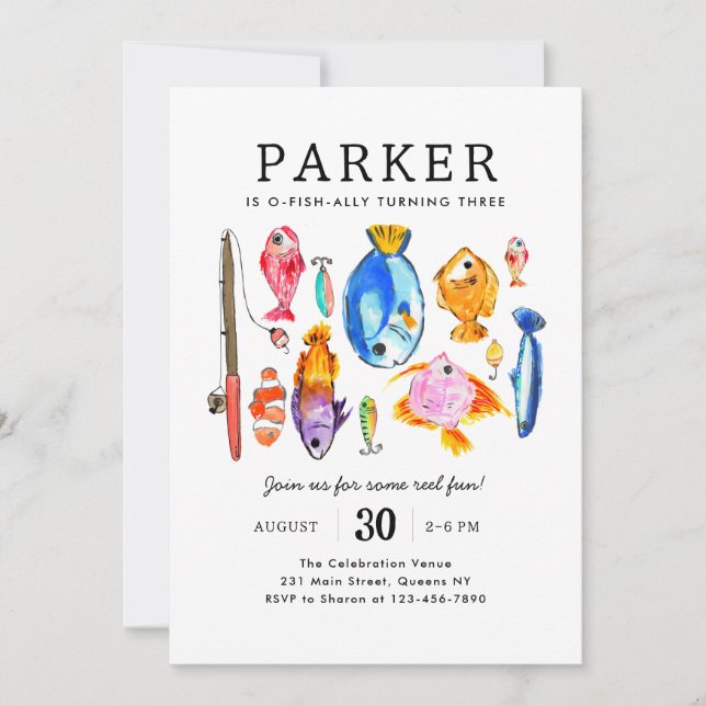 Invitation O-Fish-al Reel Fun Fish Fishing Anniversaire (Devant)