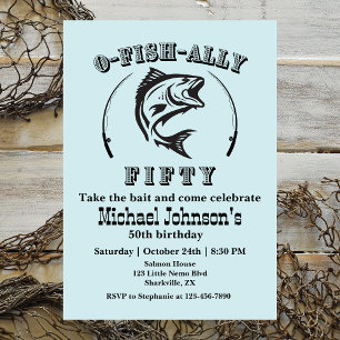 Invitation O-fish-ally Cinty Funny Bleu 50e fête d'anniversai